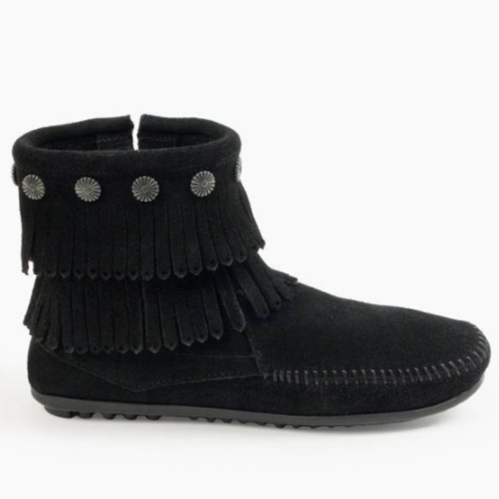 MINNETONKA Women’s Fringe Side Zip Boots Black 8